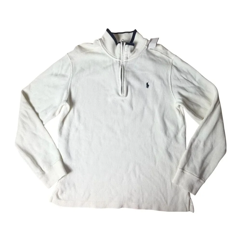 Polo Ralph Lauren Mens Quarter-Zip Pullover Classic Cream Preppy Casual XL
